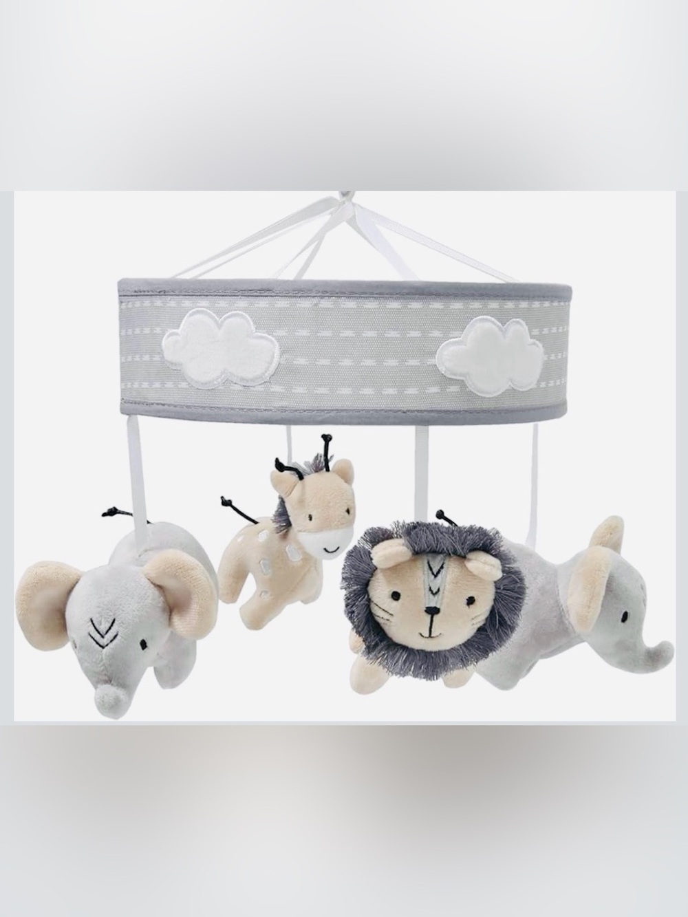 Lambs & Ivy Jungle Safari Baby Crib Mobile Gray Beige White Animals - No Stand